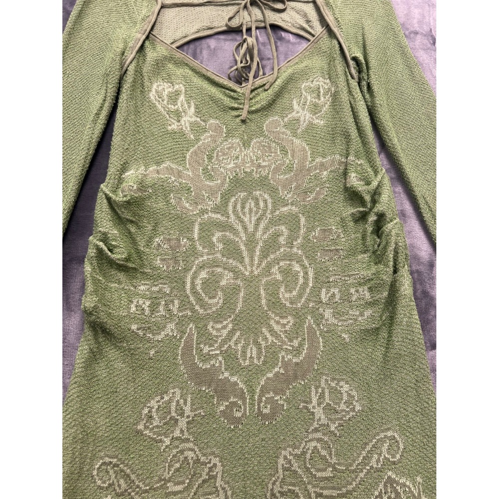 House of Sunny Law of Attraction Green Floral Jacquard Knit Midi Dress US 8 - Picture 6 of 14